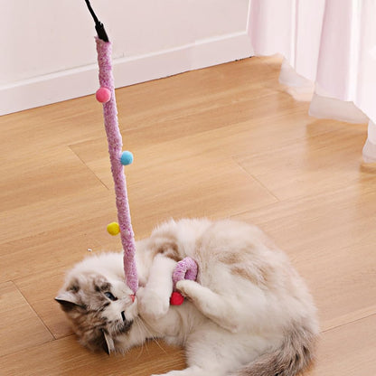 Interactive Plush Strip Cat Wand — Colorful Teaser Toy for Exercise & Play